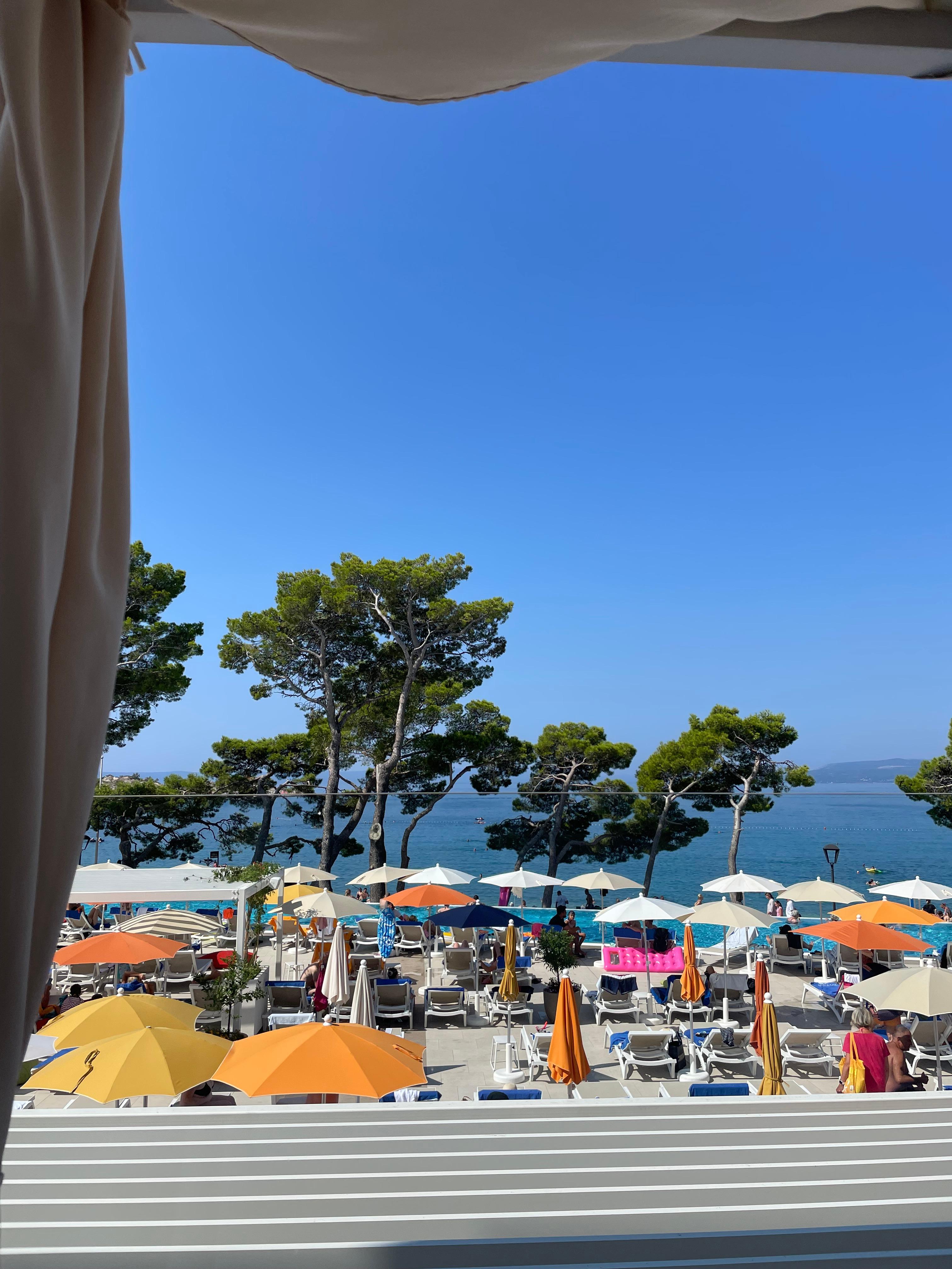 View from double bed lounger on raised terrace