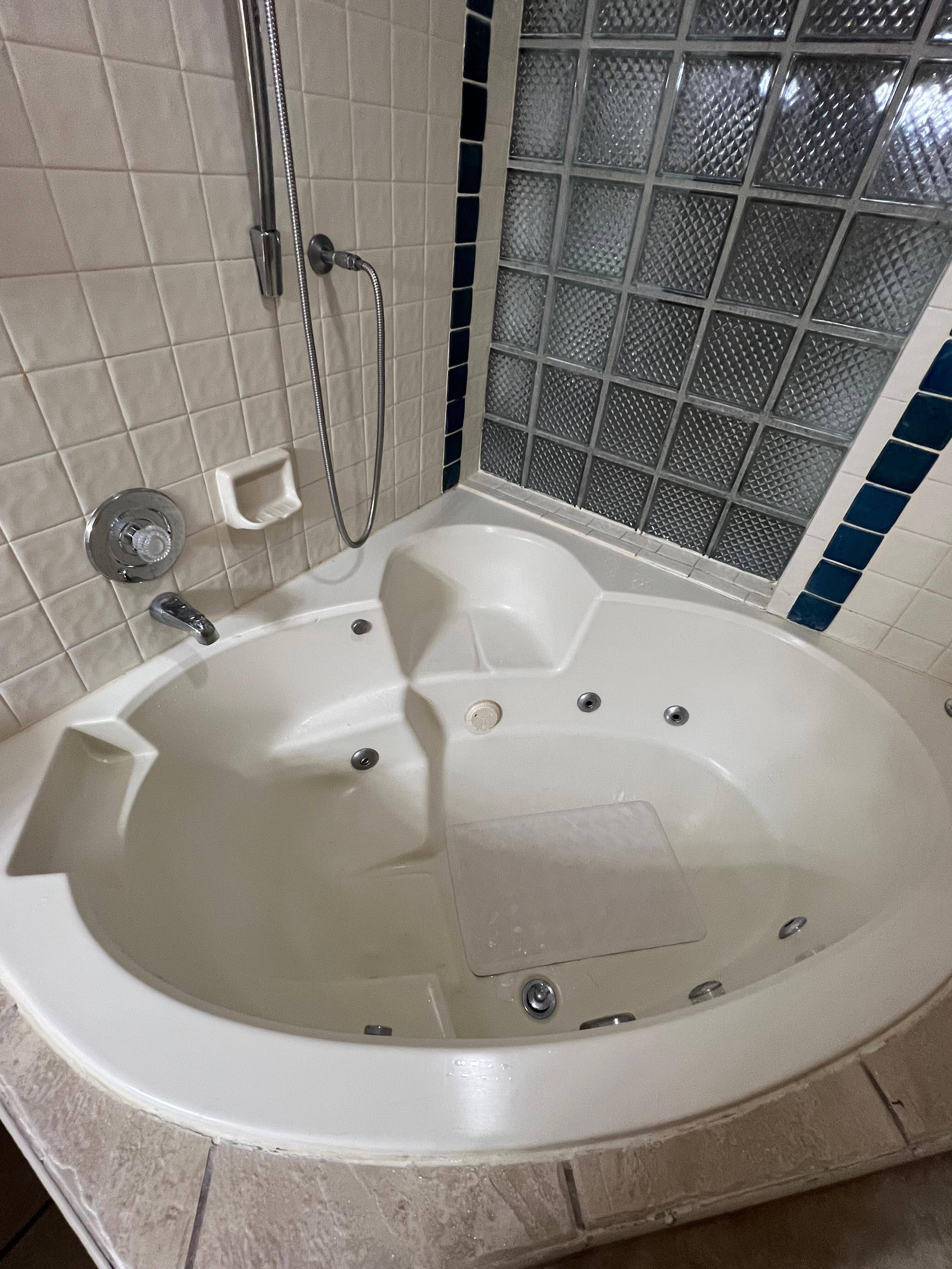 Primary shower in the bathtub. 