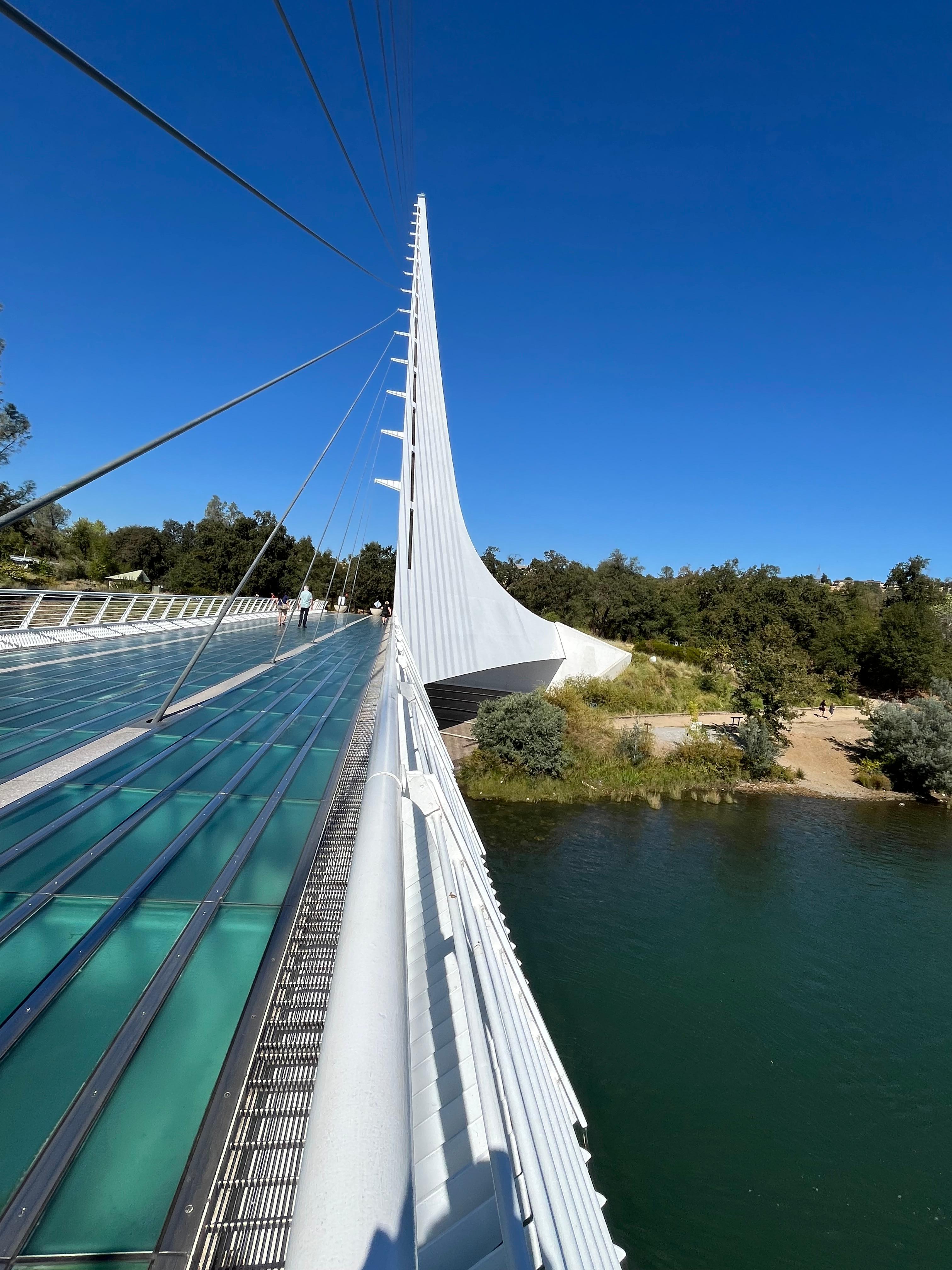 Sundial bridge in Reading glass bottom you can walk across it offers nice views of the Sacramento river and it actually tells accurate time between 11 am and 2 pm