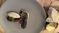 Charred mackerel, mackerel mousse and beetroot and horseradish
