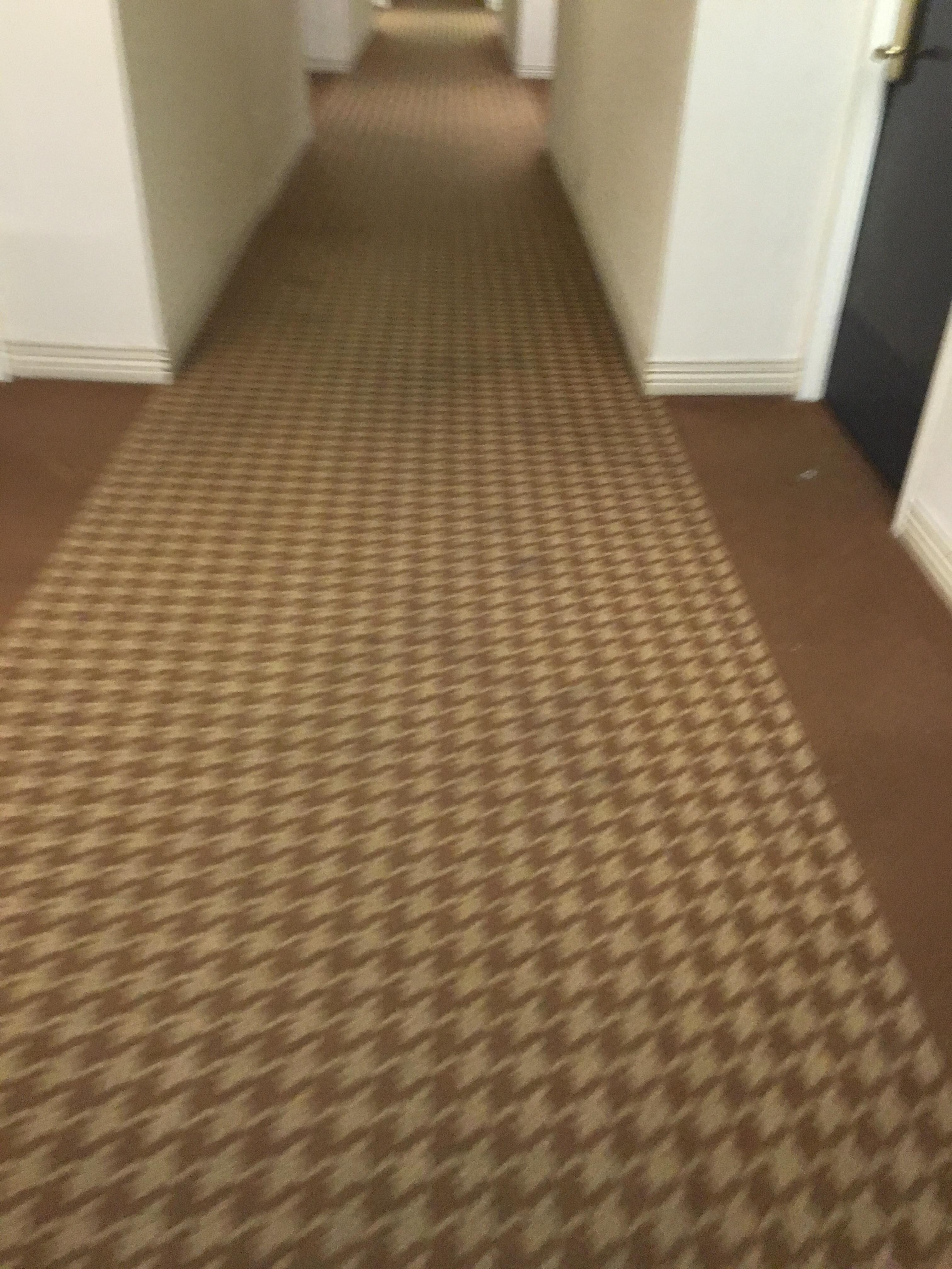 Badly stained hallway carpet
