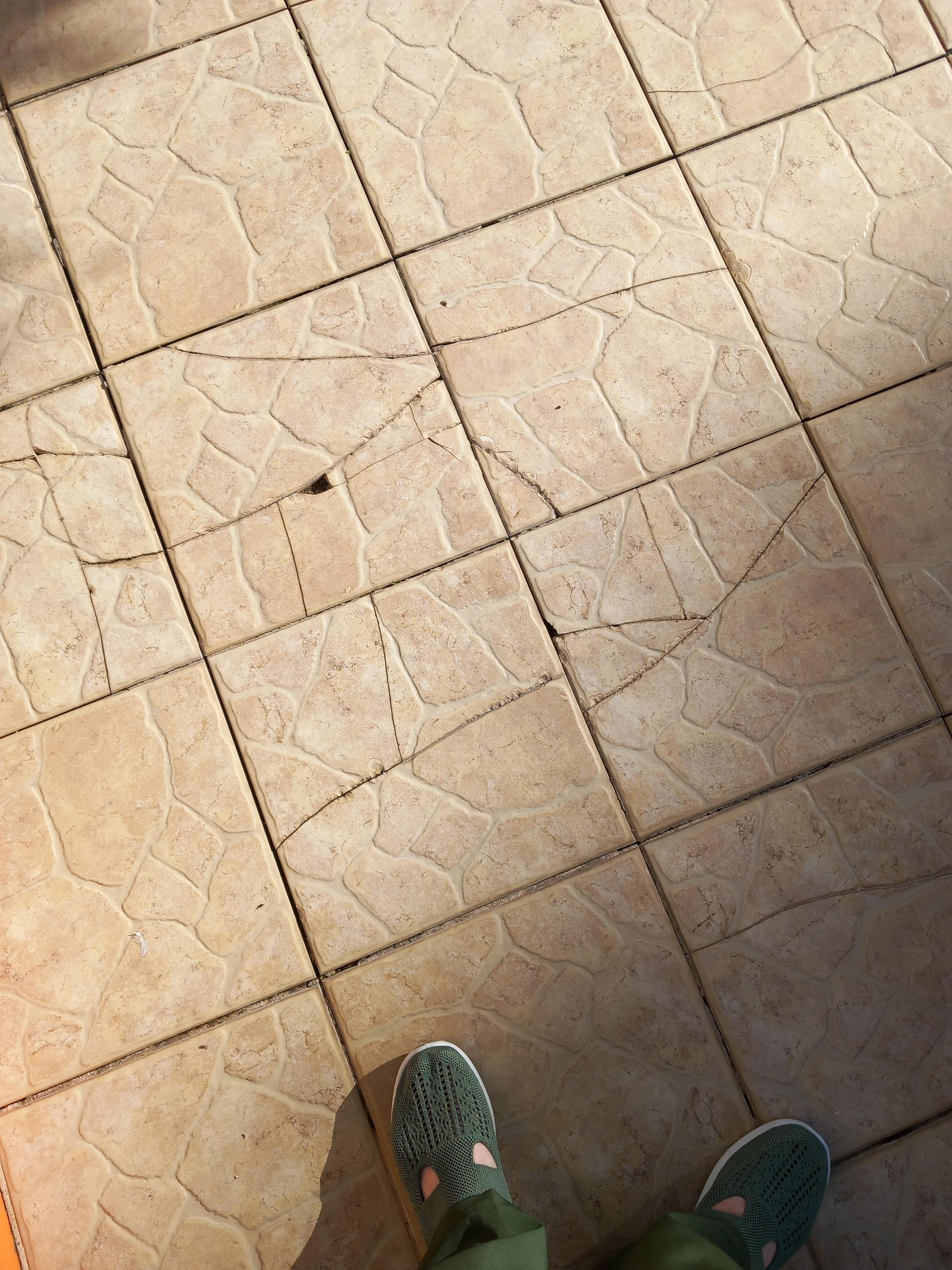 Quite a lot of cracked tiles in public areas.