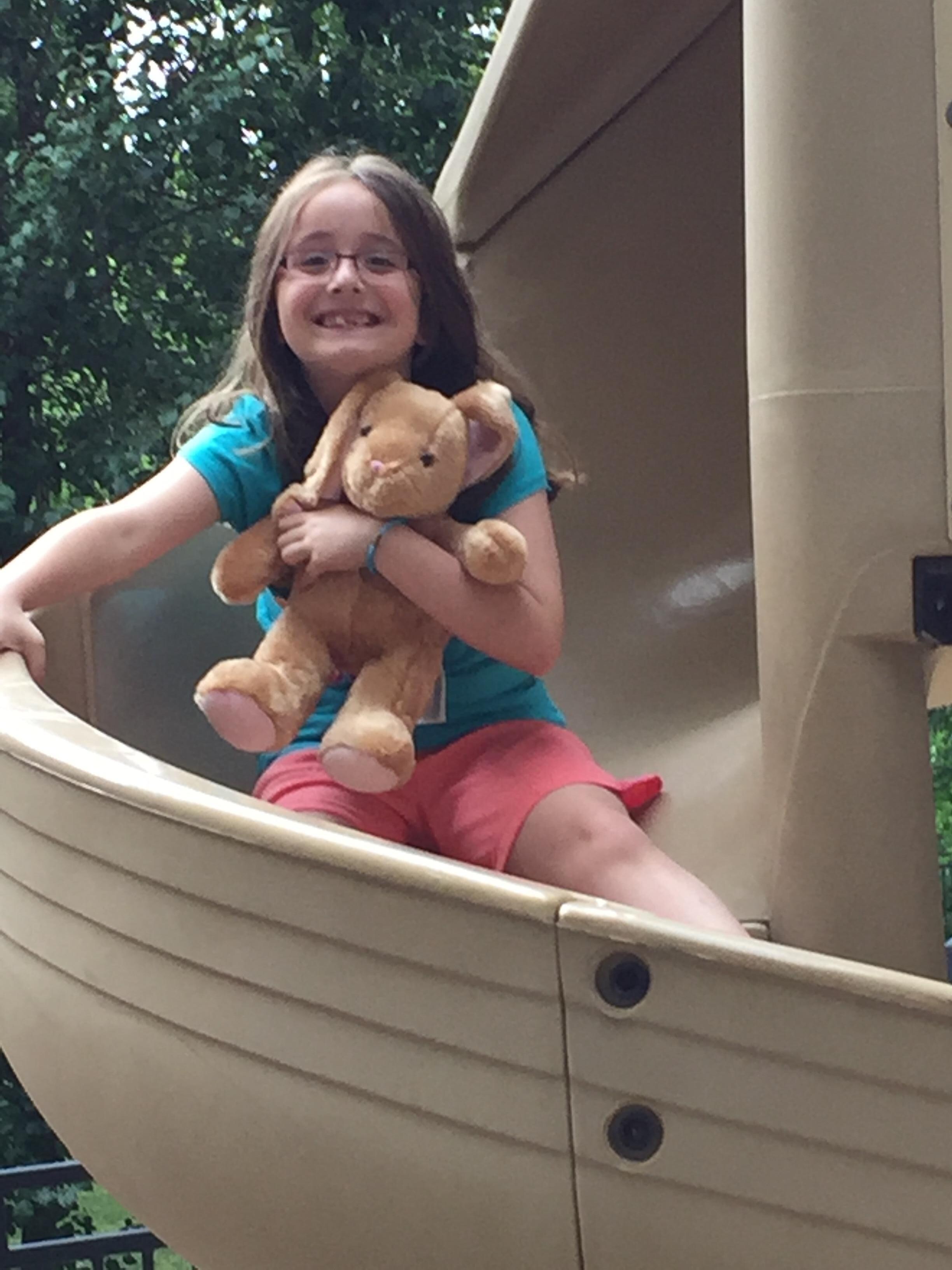 Josalyn and Jenny Bunny enjoying the slides.