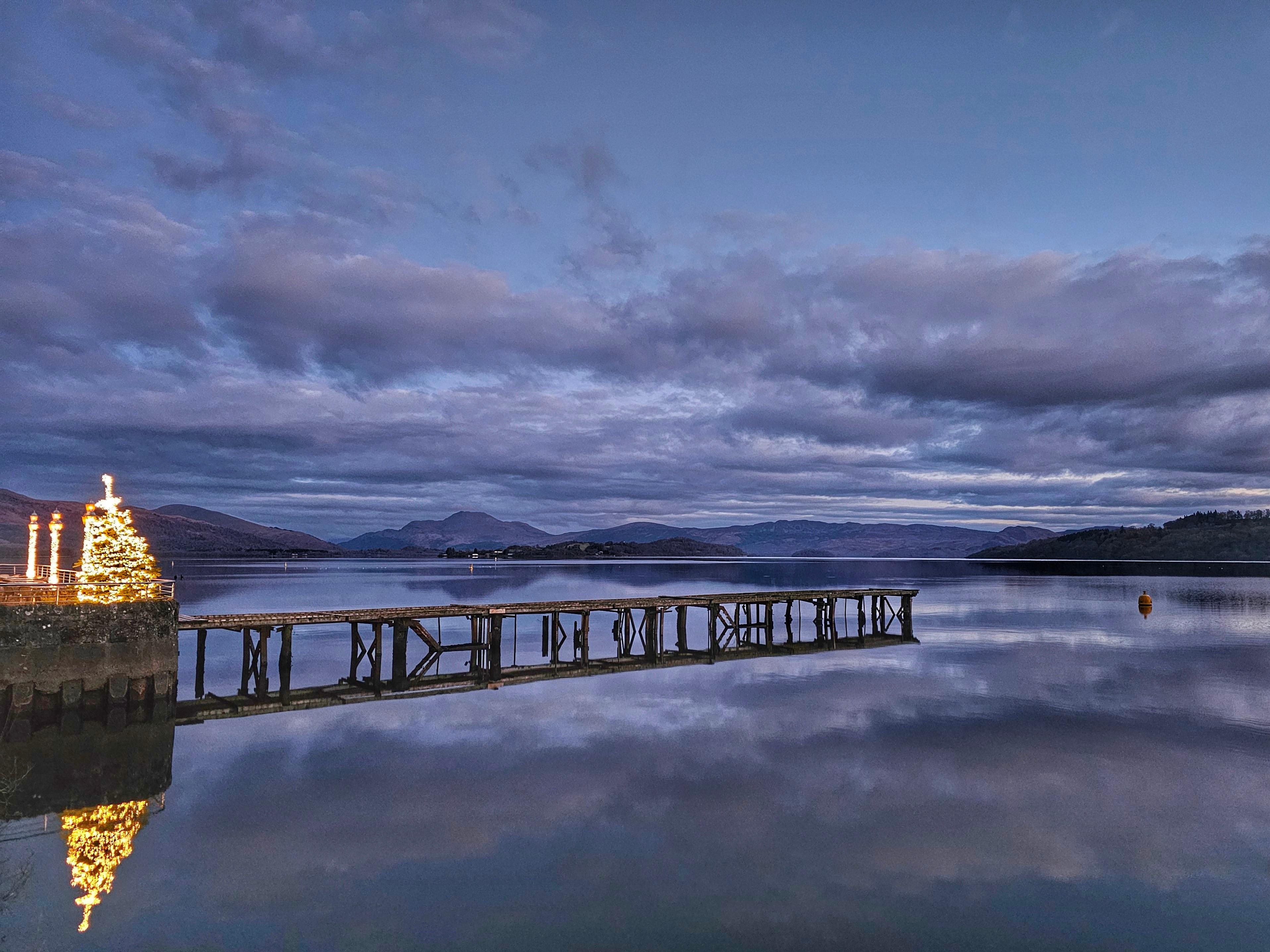 Duck bay pier into Loch Lomond. 