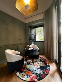 the sitting area of the room