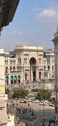 Window view, down at the Galleria Vittorio Emanuele II and the Piazza del Duomo.