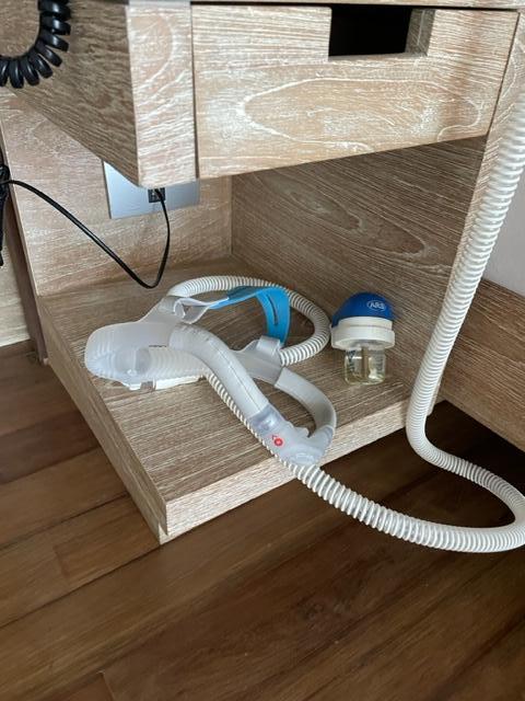 Housekeeping place my cpap mask with mozzie repellent. 