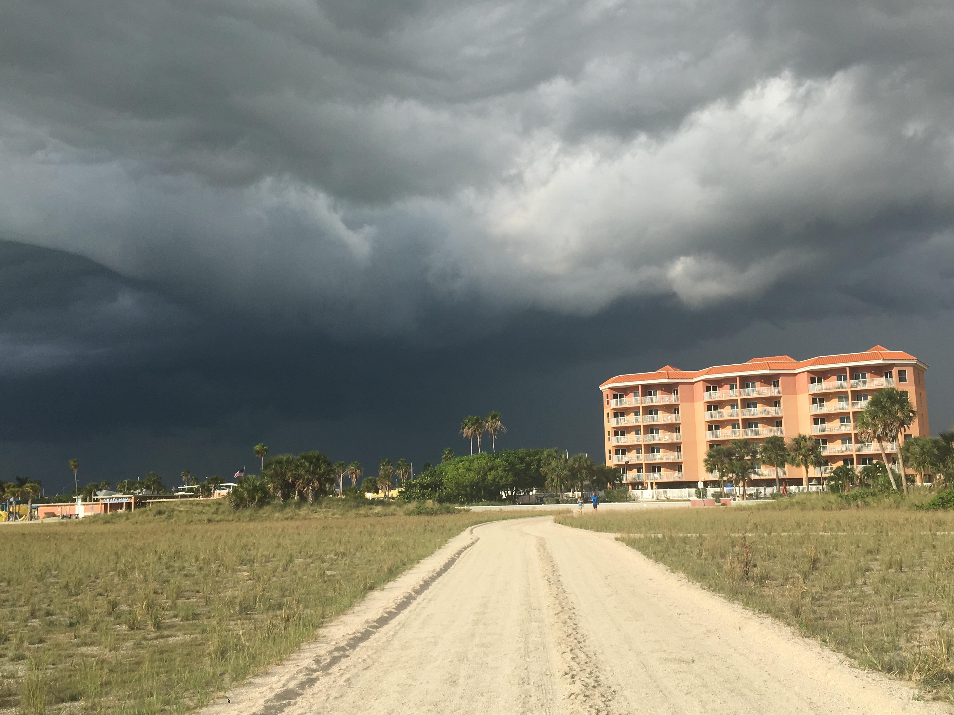 Walking back to the hotel with cool looking clouds