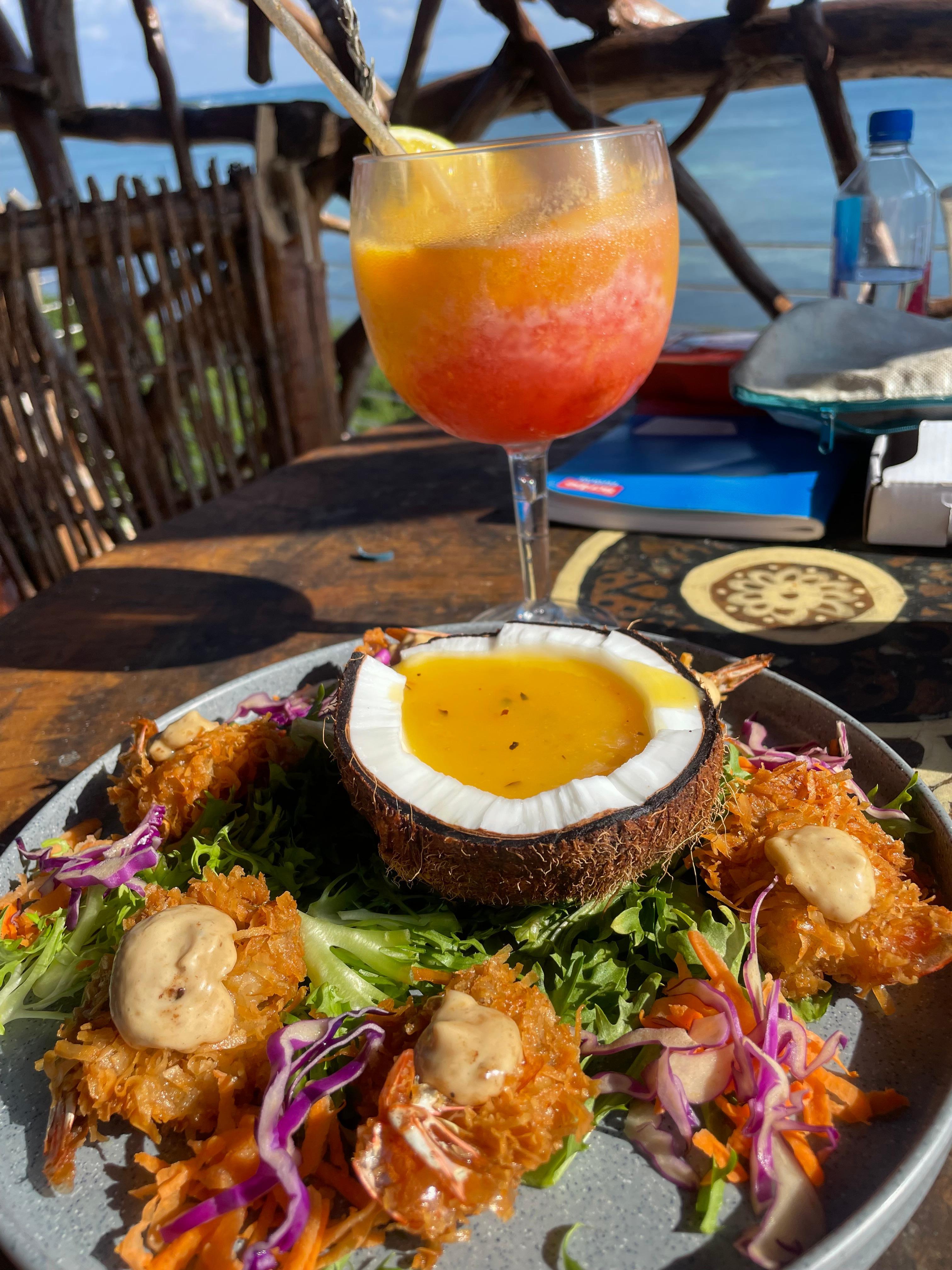 Great Tequila Sunrise and fabulous coconut shrimp!