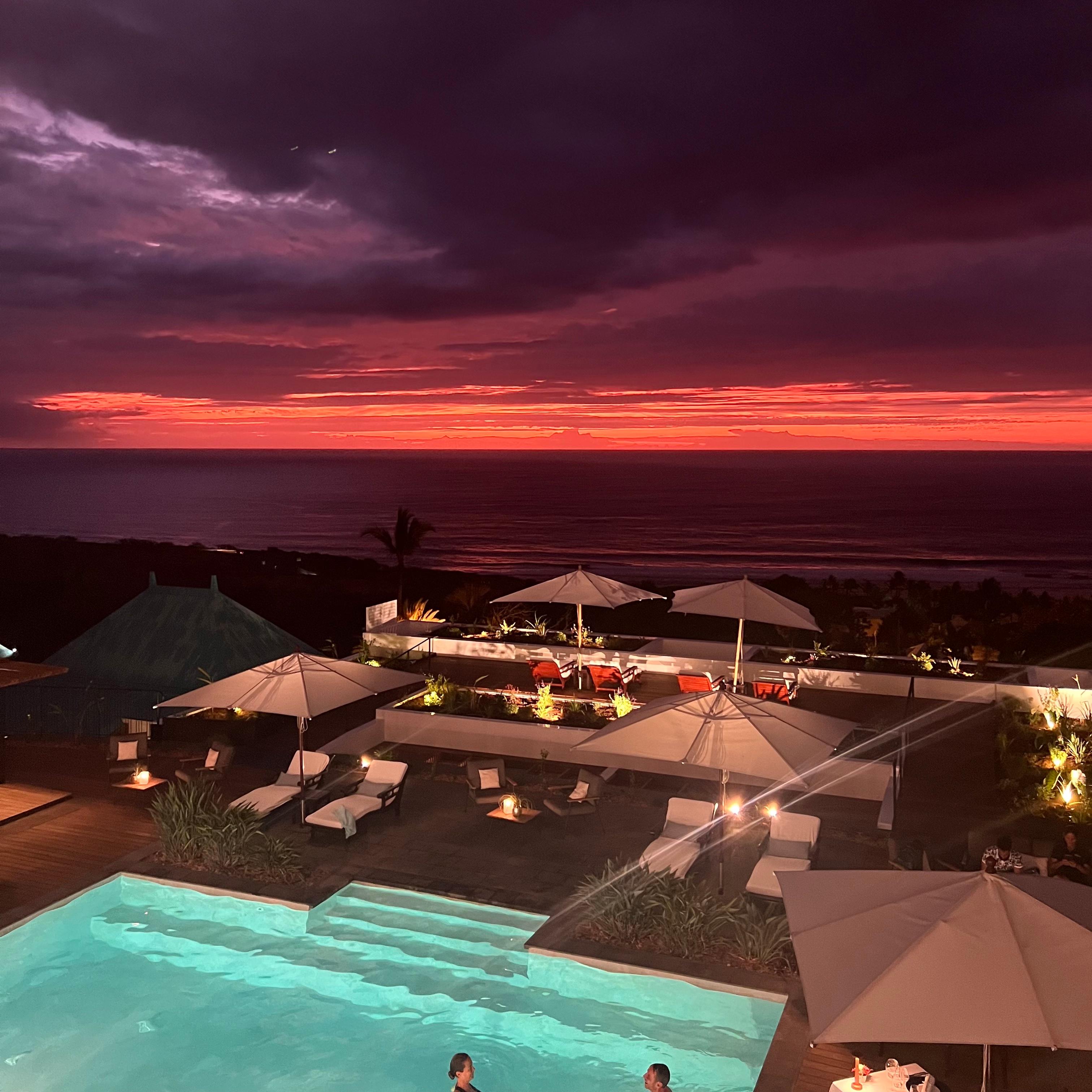 Romantic sunset at the hotel's pool