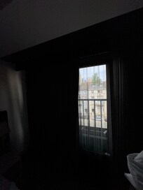 The curtains only covered one of two windows.