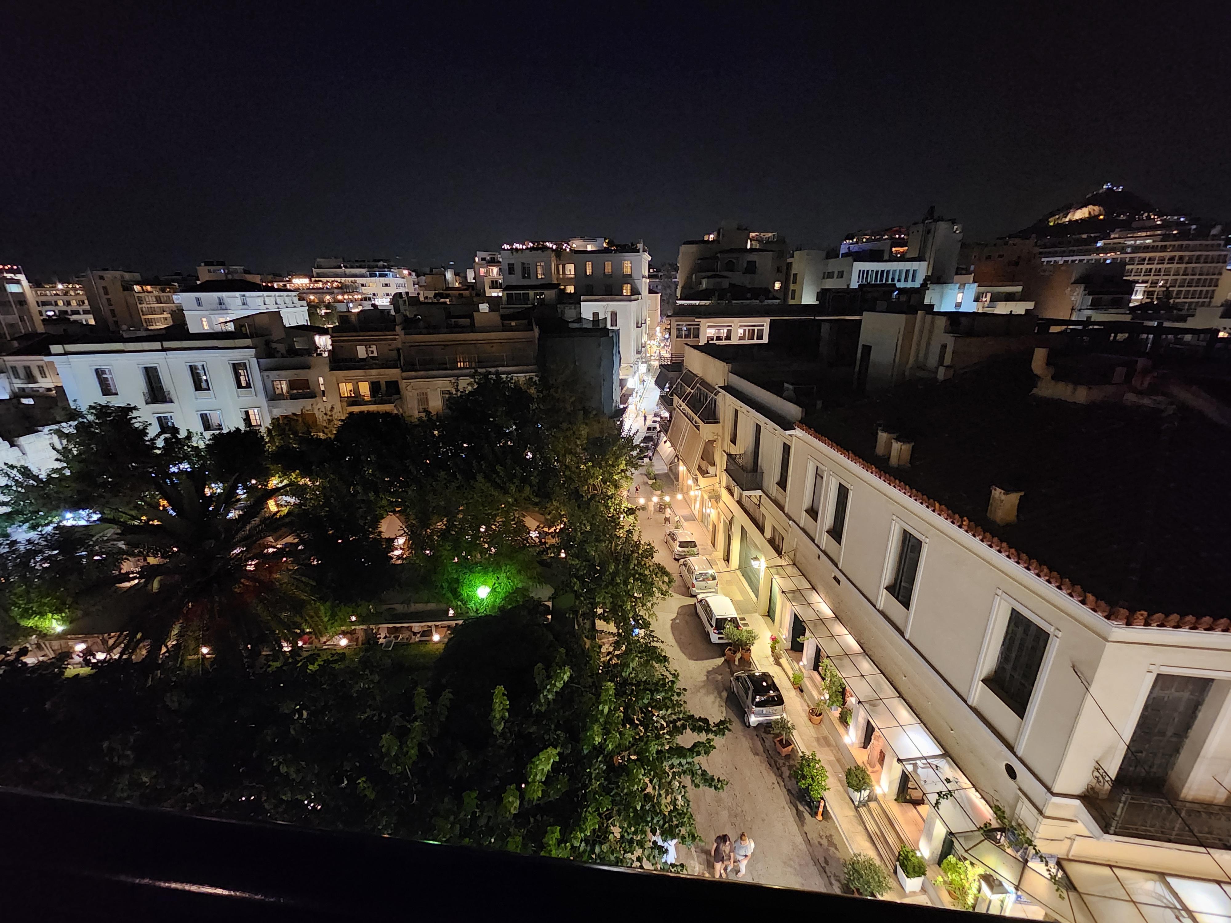 Night view of the street in front of the apartment from the roof