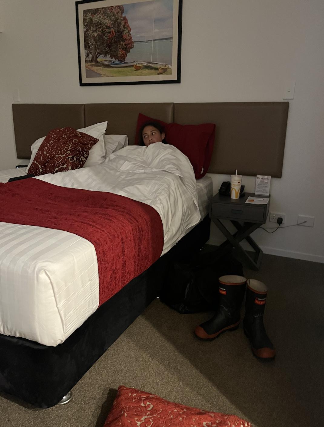 Tired kid once we got into our room
