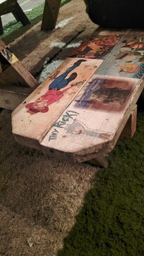 Bench by pool table. Everything is awesome here.