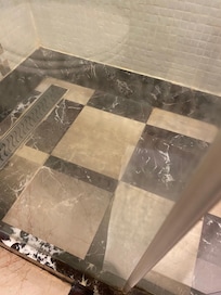 Dirty shower screen.