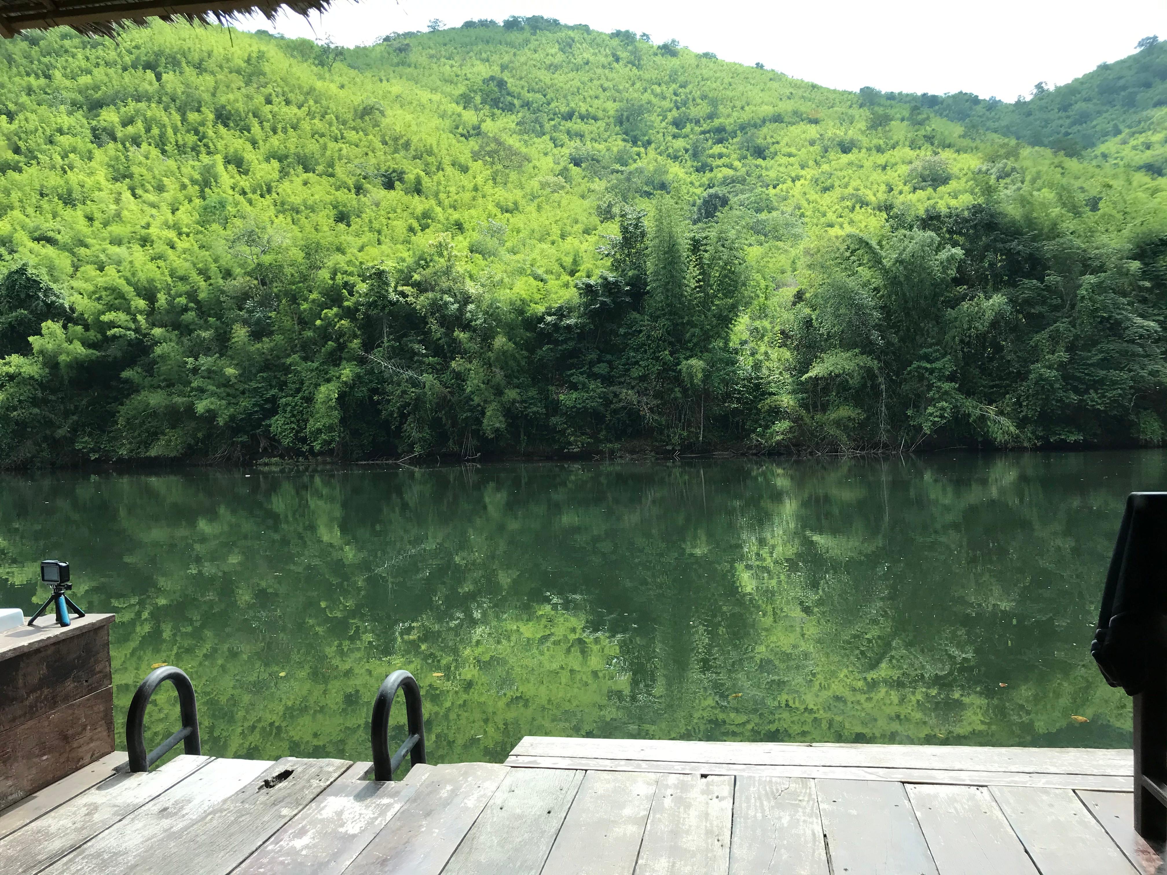 stepping outside of the raft bungalow and you can jump into the river