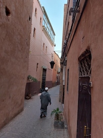 Walking towards the Riad, this was our landmark for navigating (hanging lamp).