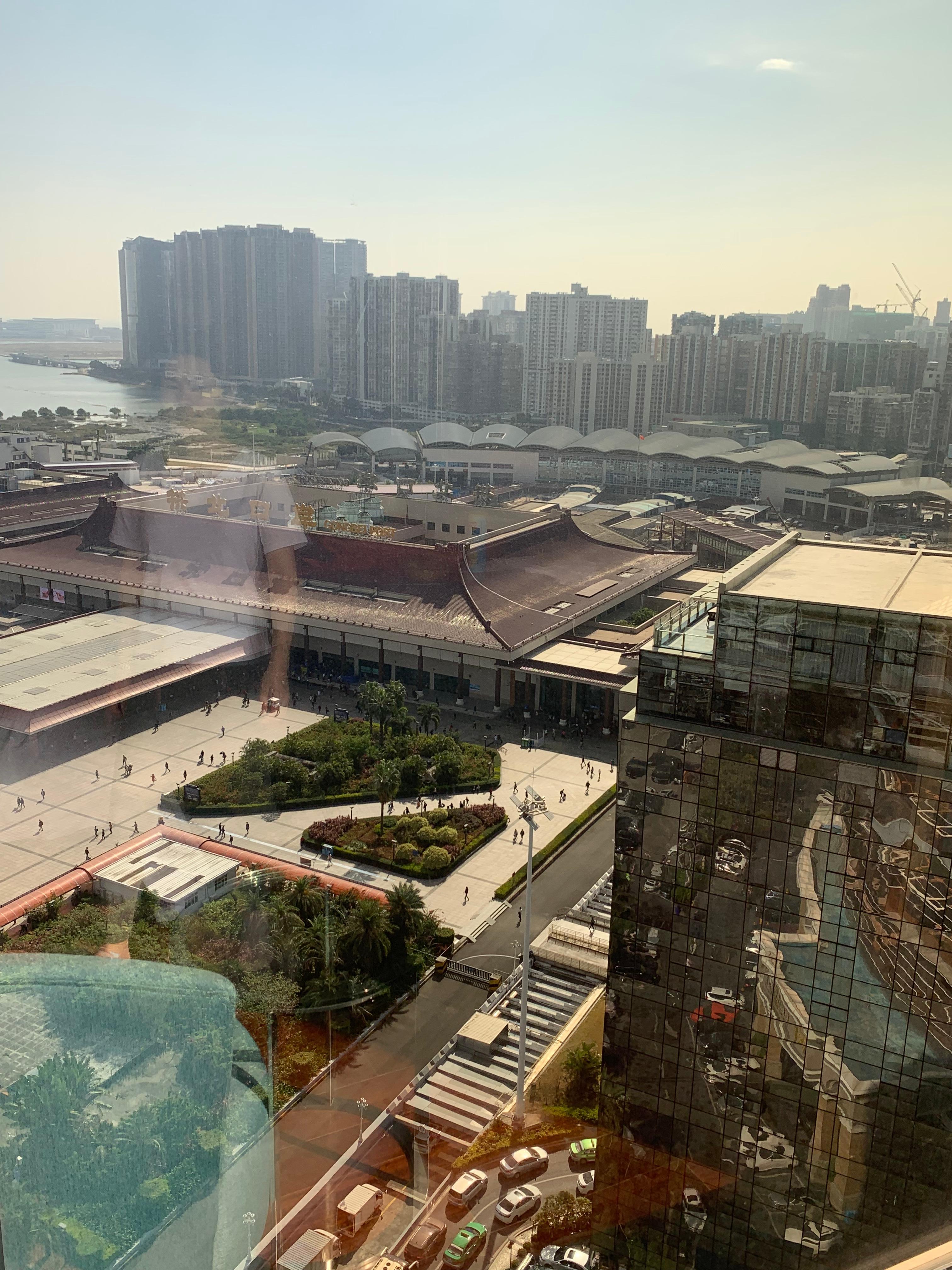 The China Macau border as seen from Charming Hotel. 