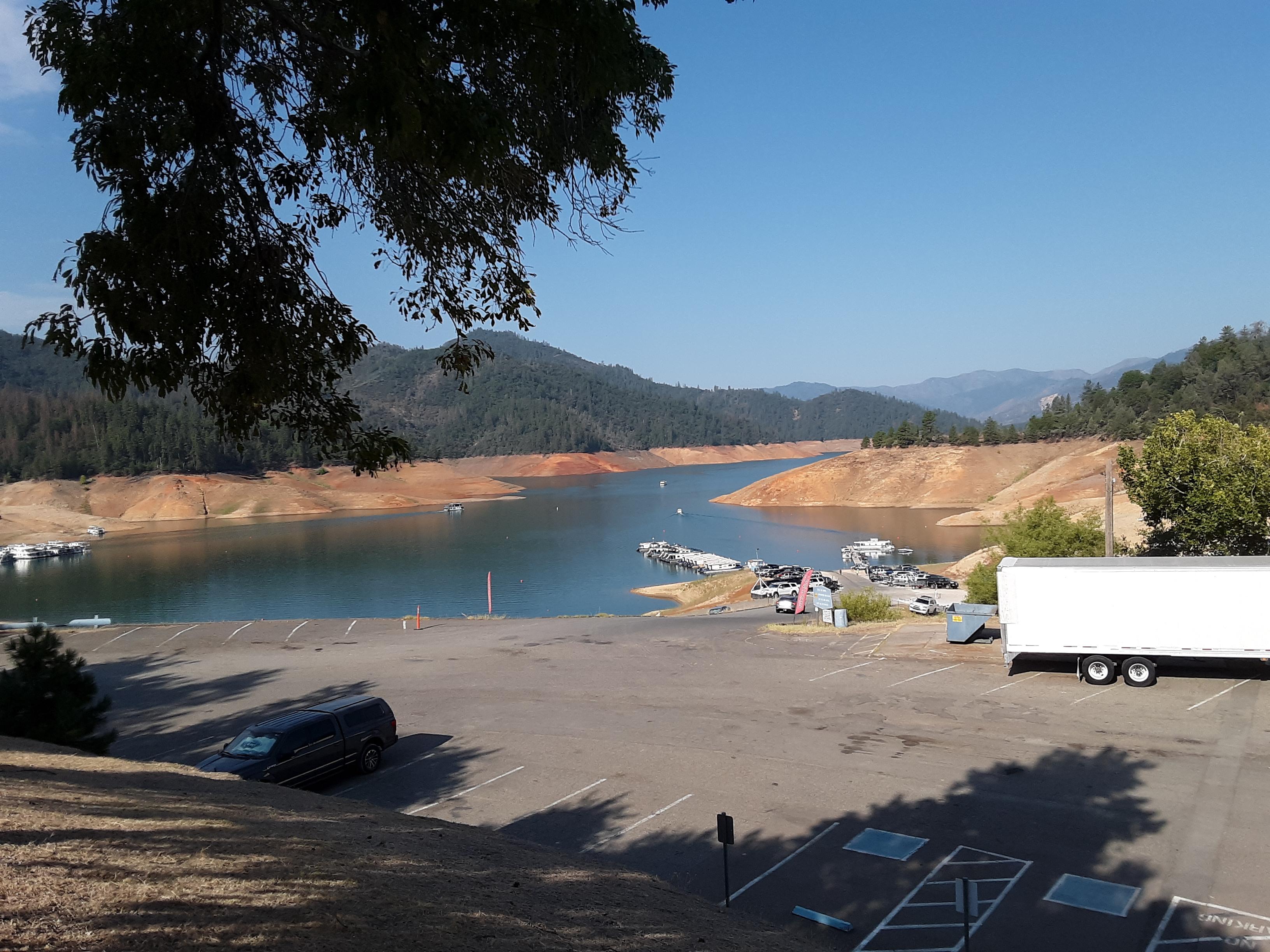 Boat-launch and marina dock is presently 40 ft below usual level.