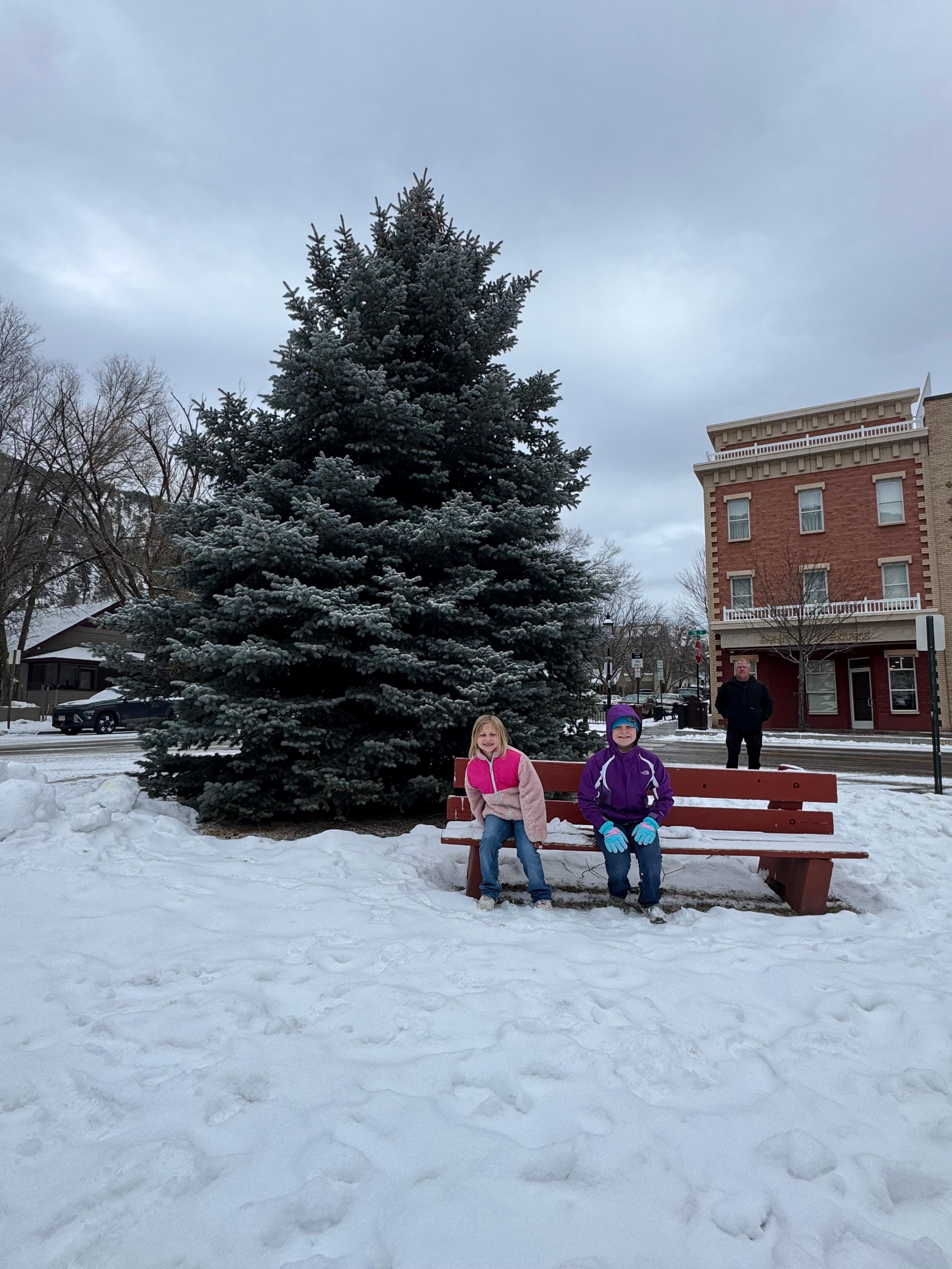 Outside and across the street from the hotel.   Kids wanted to play in snow.  