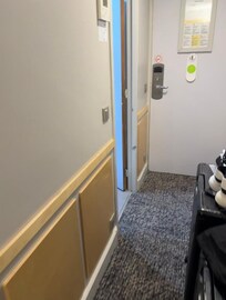 The short walk literally from the beds to bathroom and door.