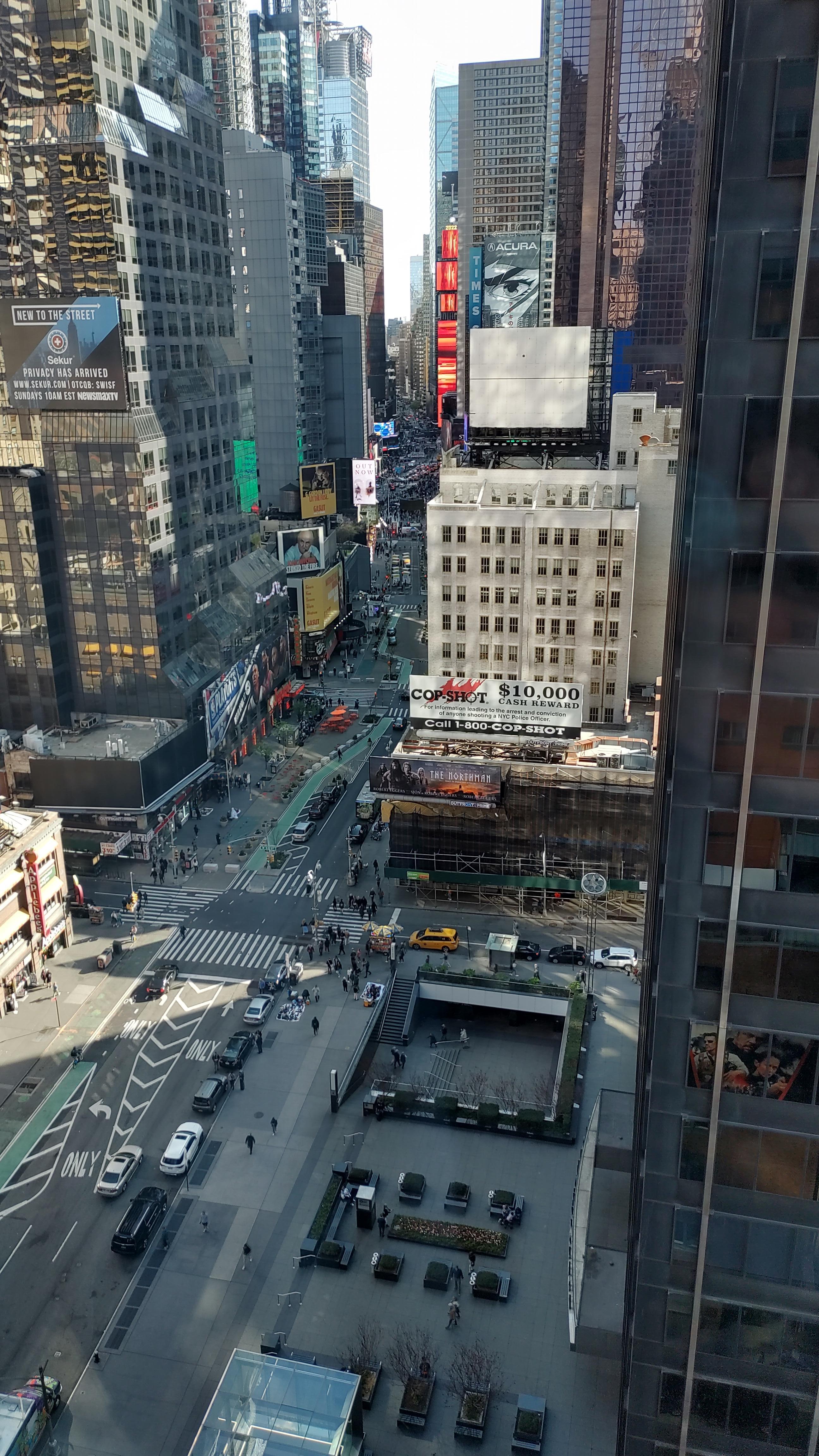 Day view from hotel room to Times Square.