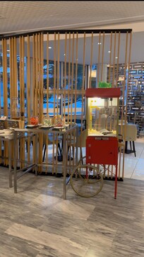 The free flow hot choco/coffee and popcorn