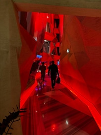 Walking on the hallway in the lower levels of the hotel.