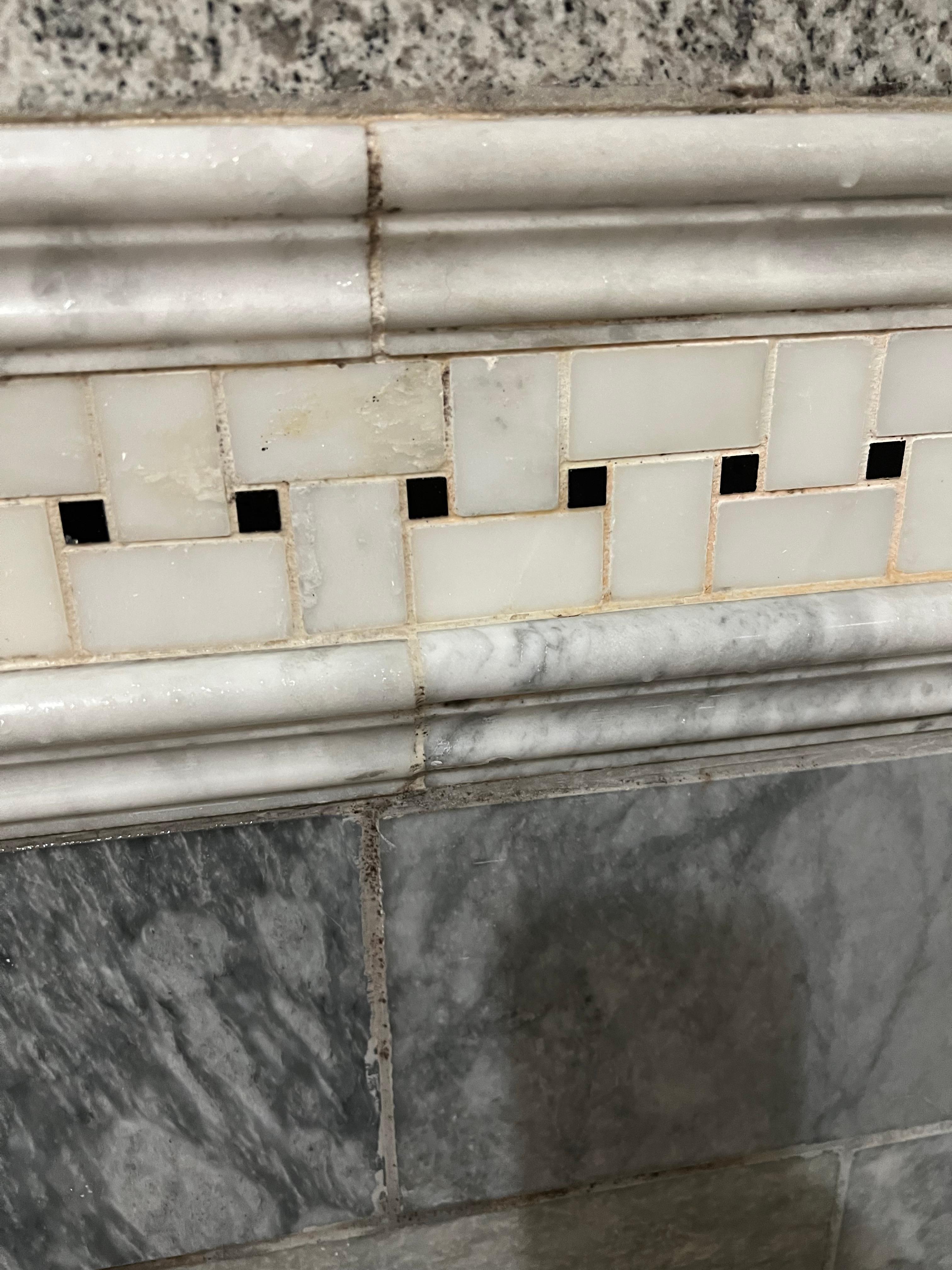 Dirty grout and tops of tile moulding dirty