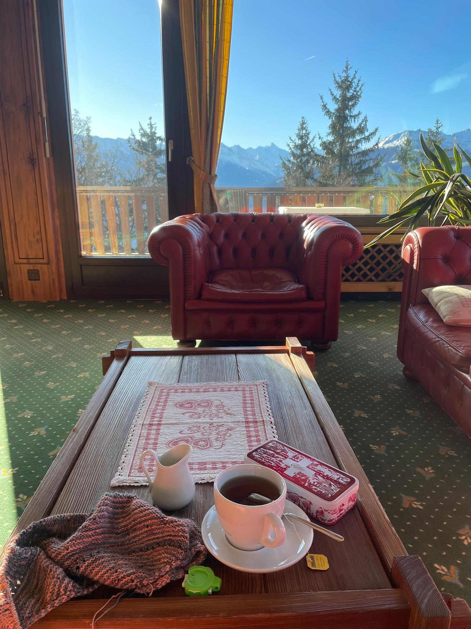 Always a scenic corner to sip tea and knit or read