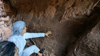 Our guide showing us Nabatean inscriptions dating back roughly two thousand years.