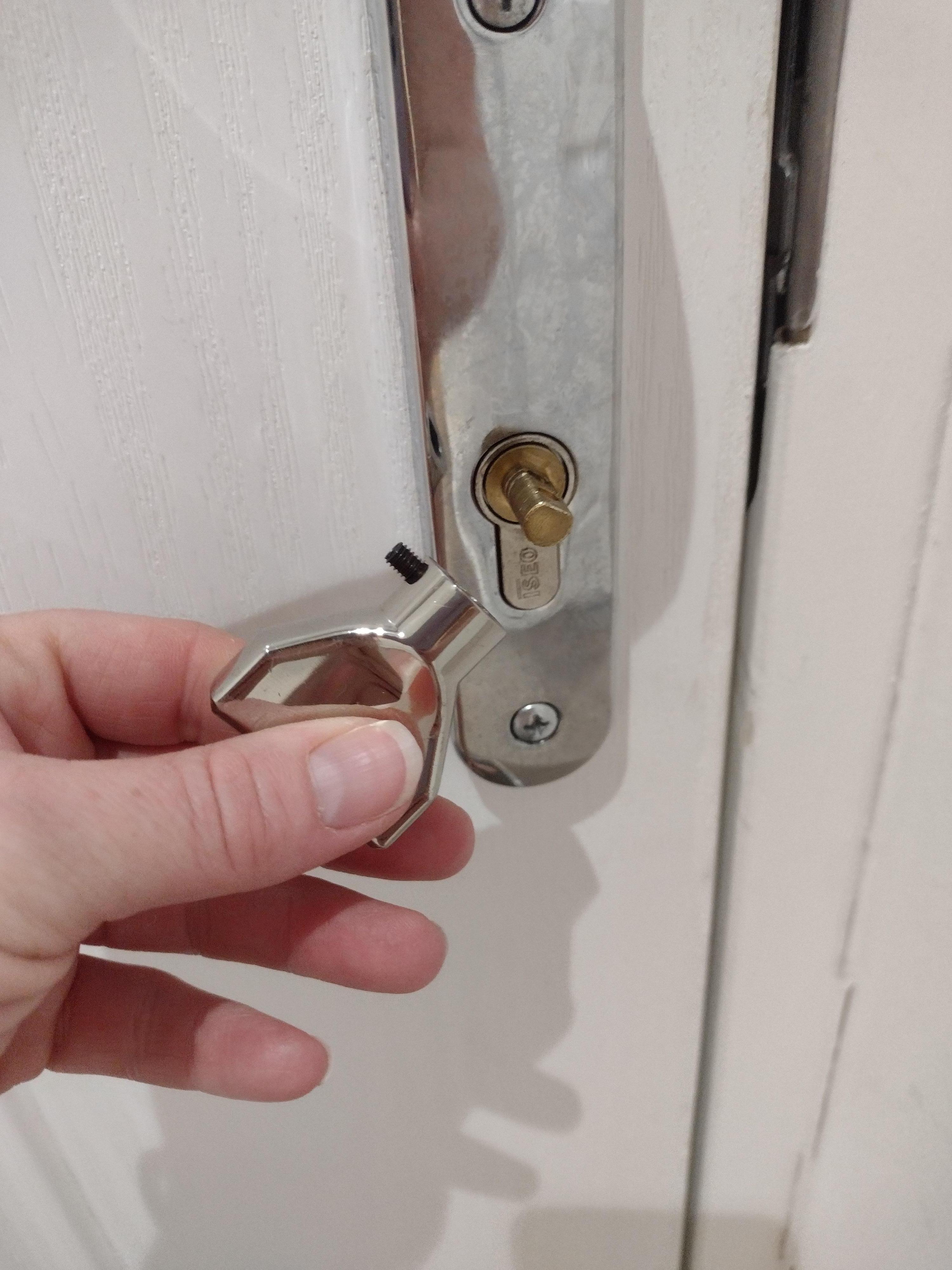 A broken front door lock