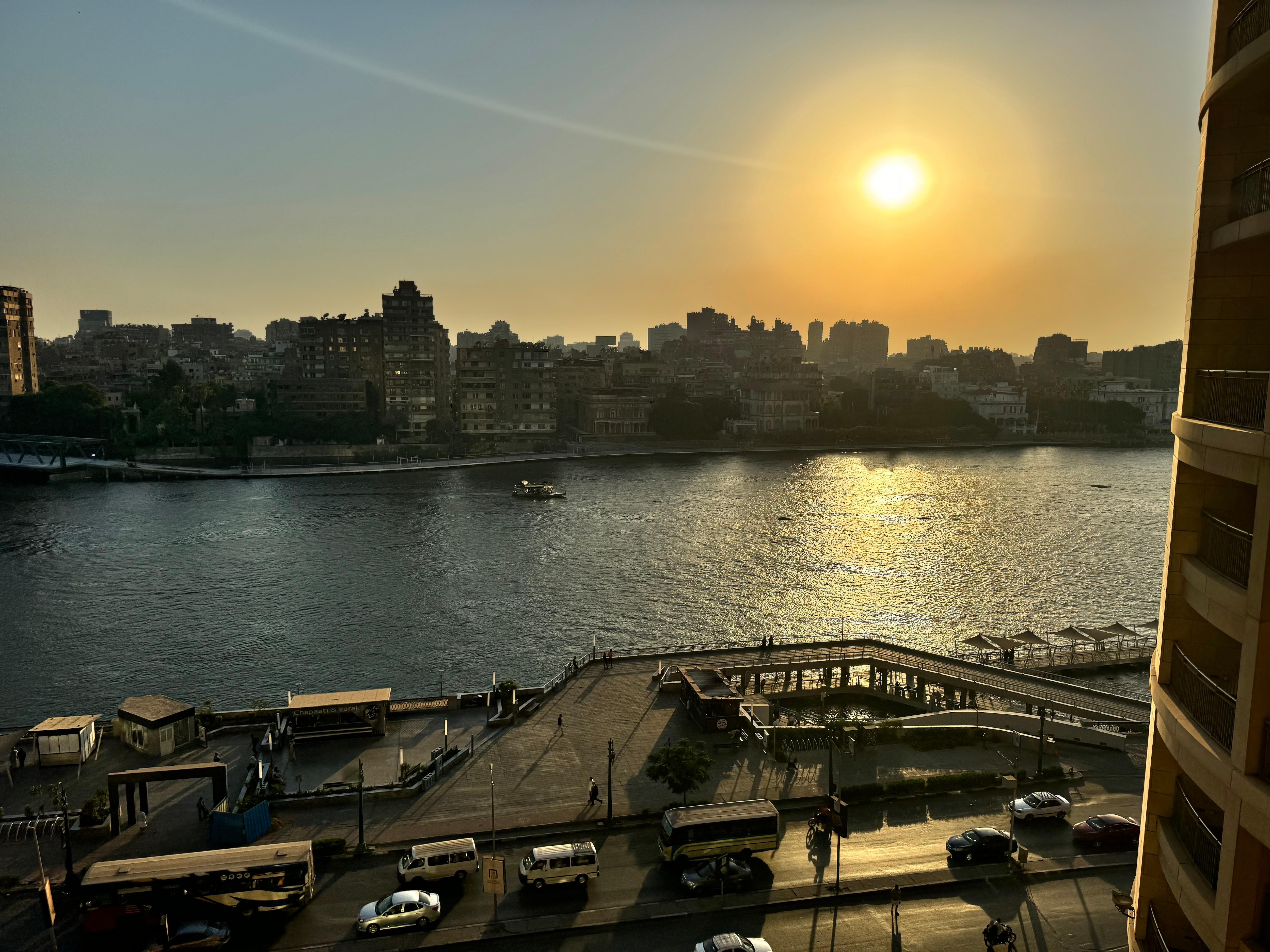 View of the Nile during sunset from pool balcony 