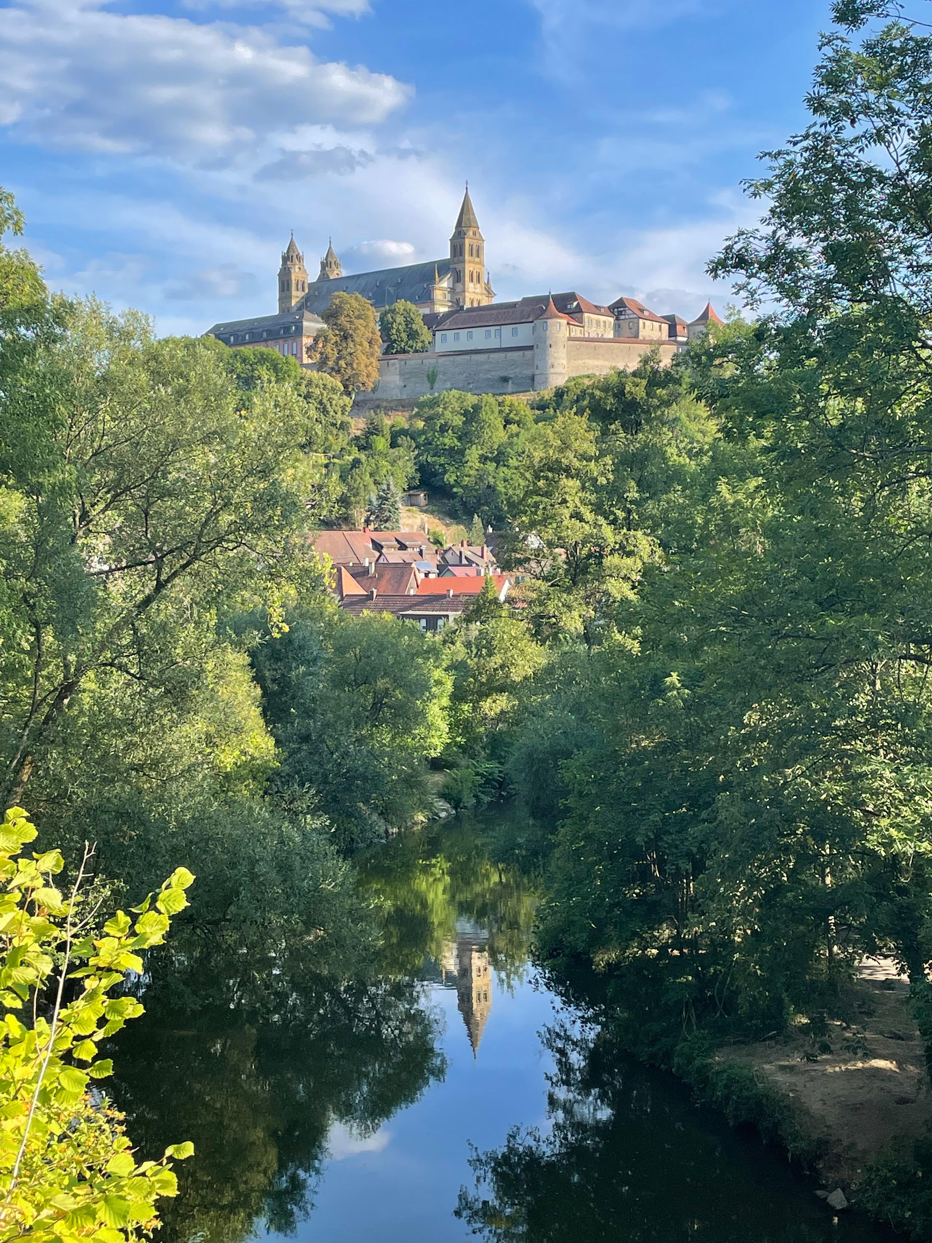 The lovely Kloster from the river. 5 min drive to the free car park below, walk up the steps - then down and round - 2 mile circular walk.