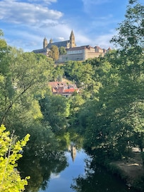 The lovely Kloster from the river. 5 min drive to the free car park below, walk up the steps - then down and round - 2 mile circular walk.