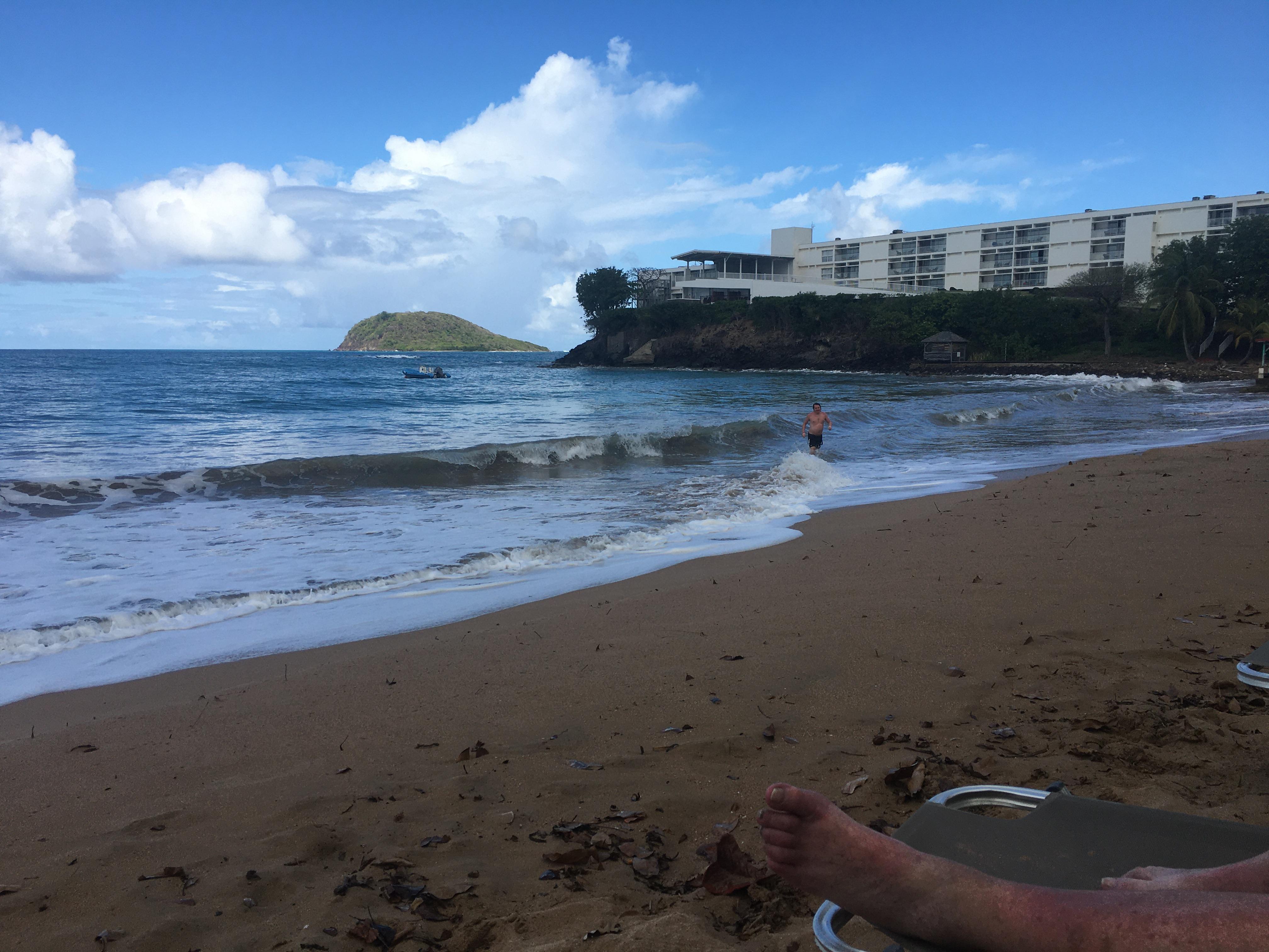 Beach and west-facing side of hotel 