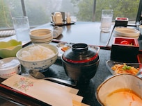 朝食と外の風景