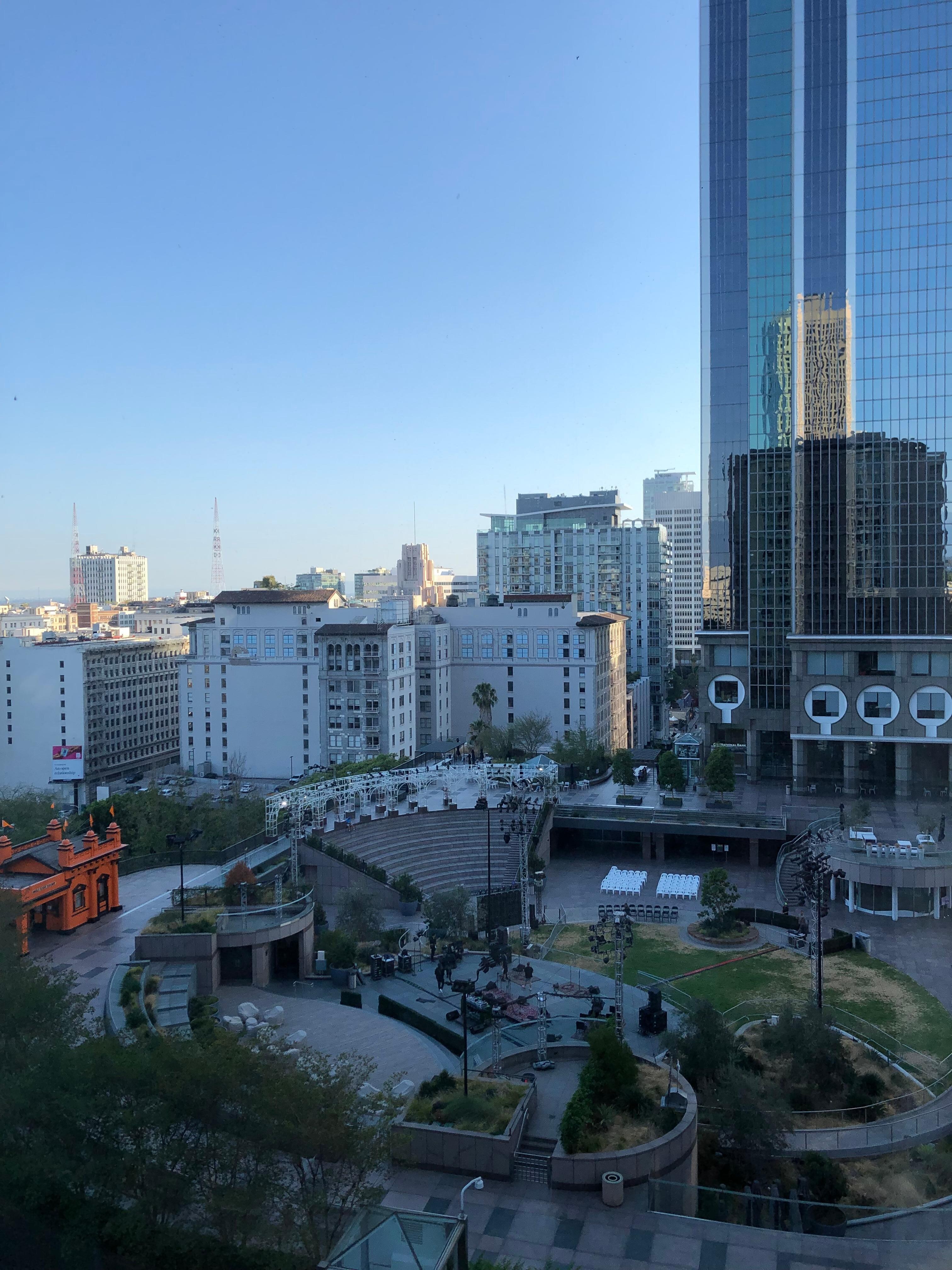 View from our room facing the Cal Plaza and Angel’s Flight.