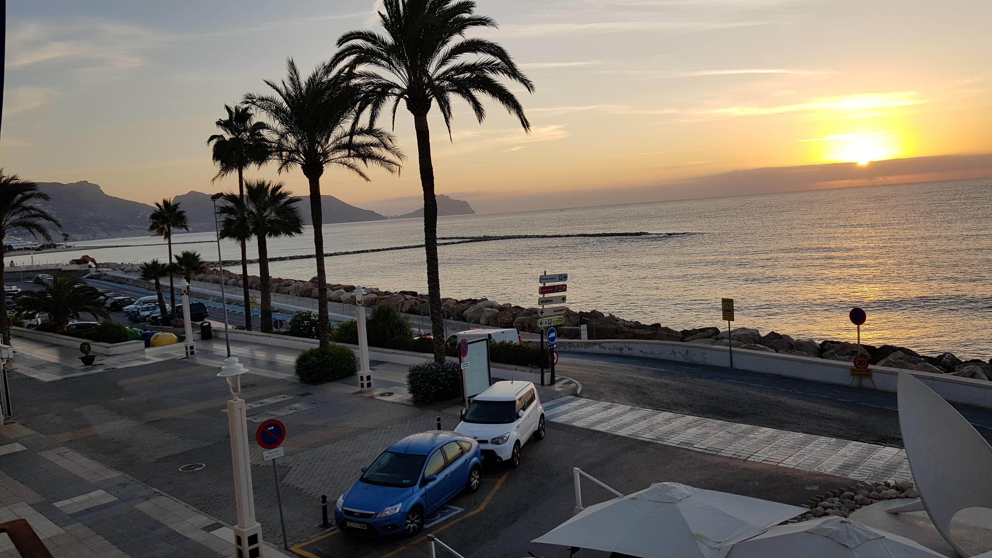 Sun rise from balcony over Mediterranean 