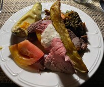 Roast meat and sides. Delicious food!