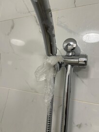Dirty shower handle had to fix ourself plastic was already around it!!😡
