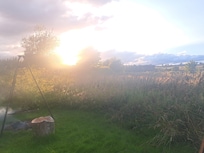 There was a supply of marshmallows and skewers to make toasted marshmallows in the fire pit. This view was from the swinging chair outside the hut, which feels open yet private due to well-placed trees/wildflowers.