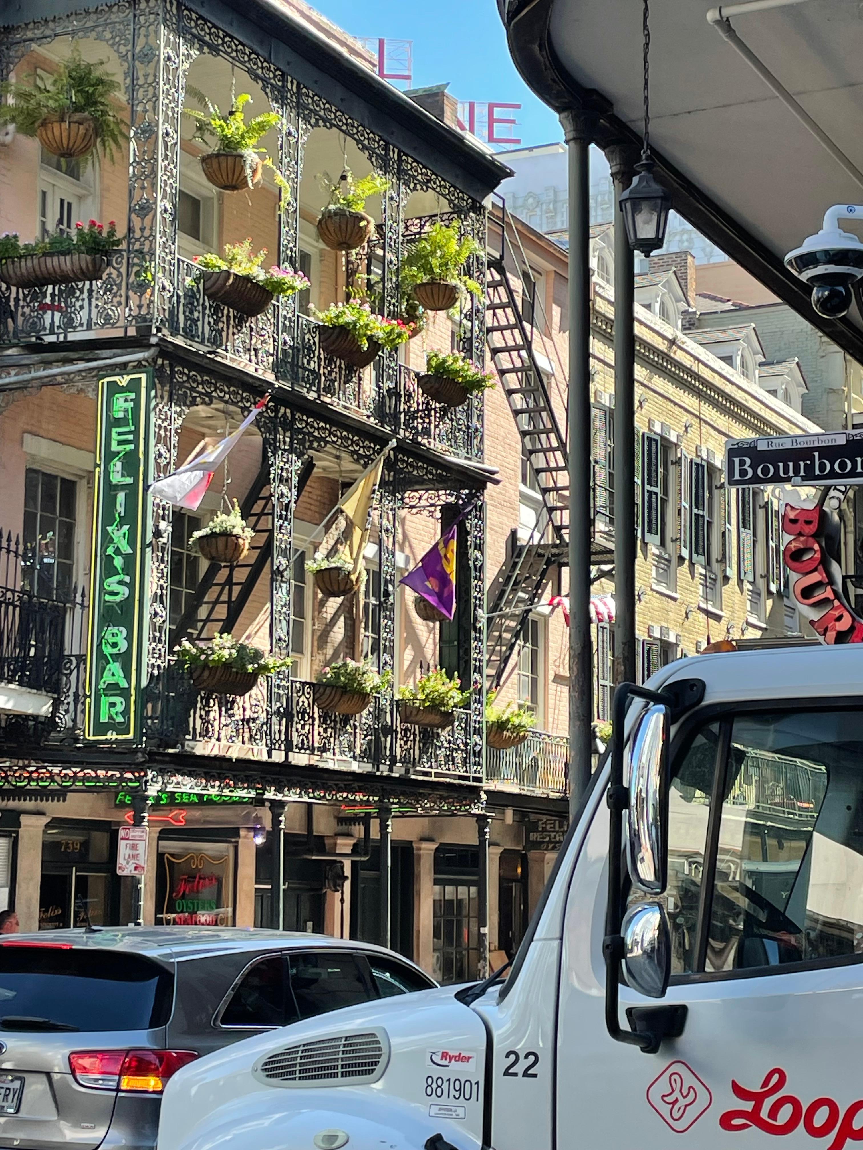 Terraced streetscape on Bourbon Street 