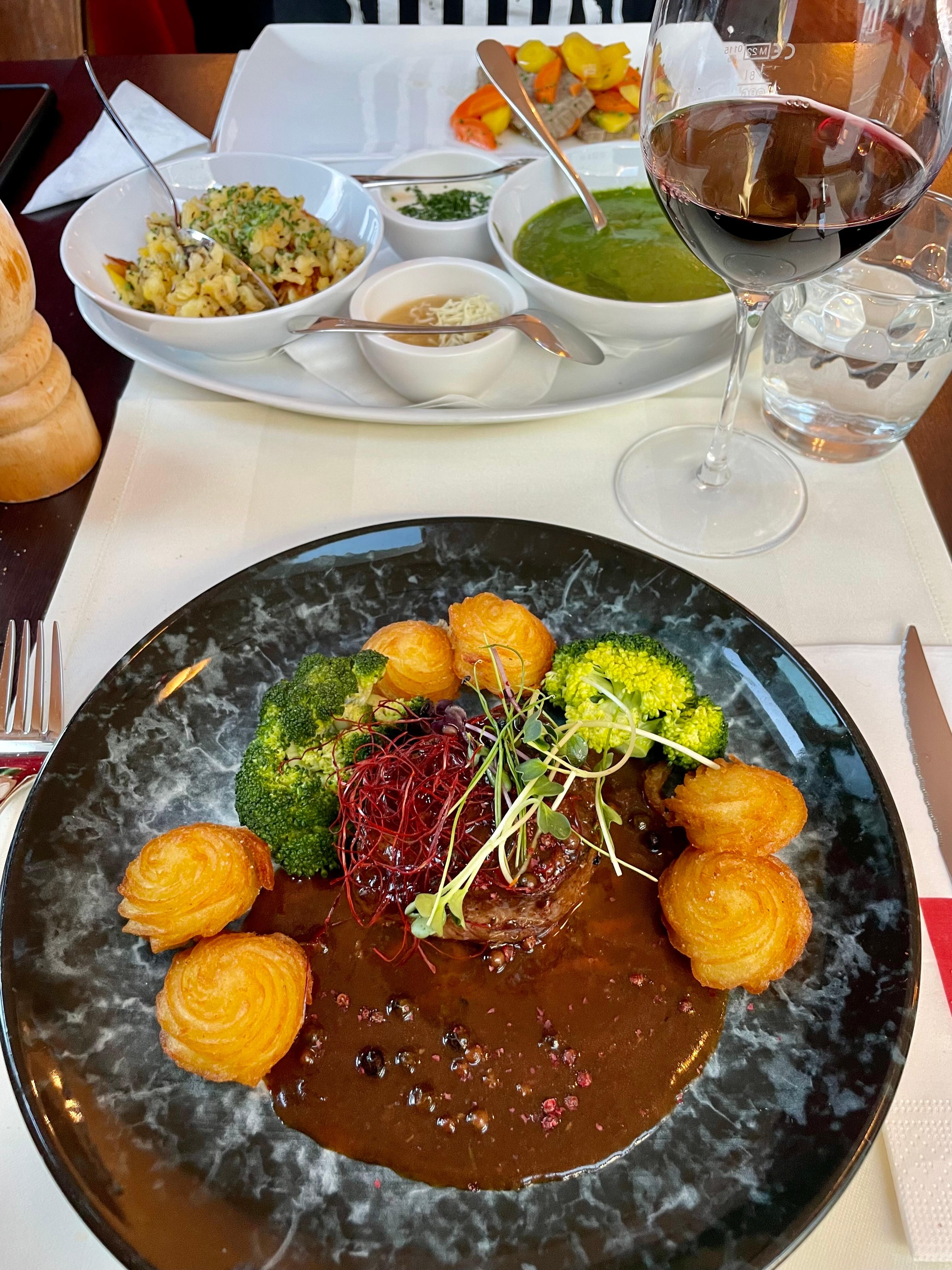 Delicious beef fillet for lunch, husband had the boiled beef also beautiful.