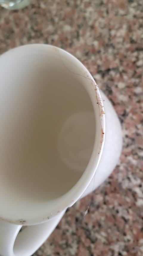 Dirty coffee cups after several runs of cleaning by hotel staff. Seems like they don't check these for cleanliness. 