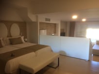 Big bedroom with kitchen/lounge beyond & fab view