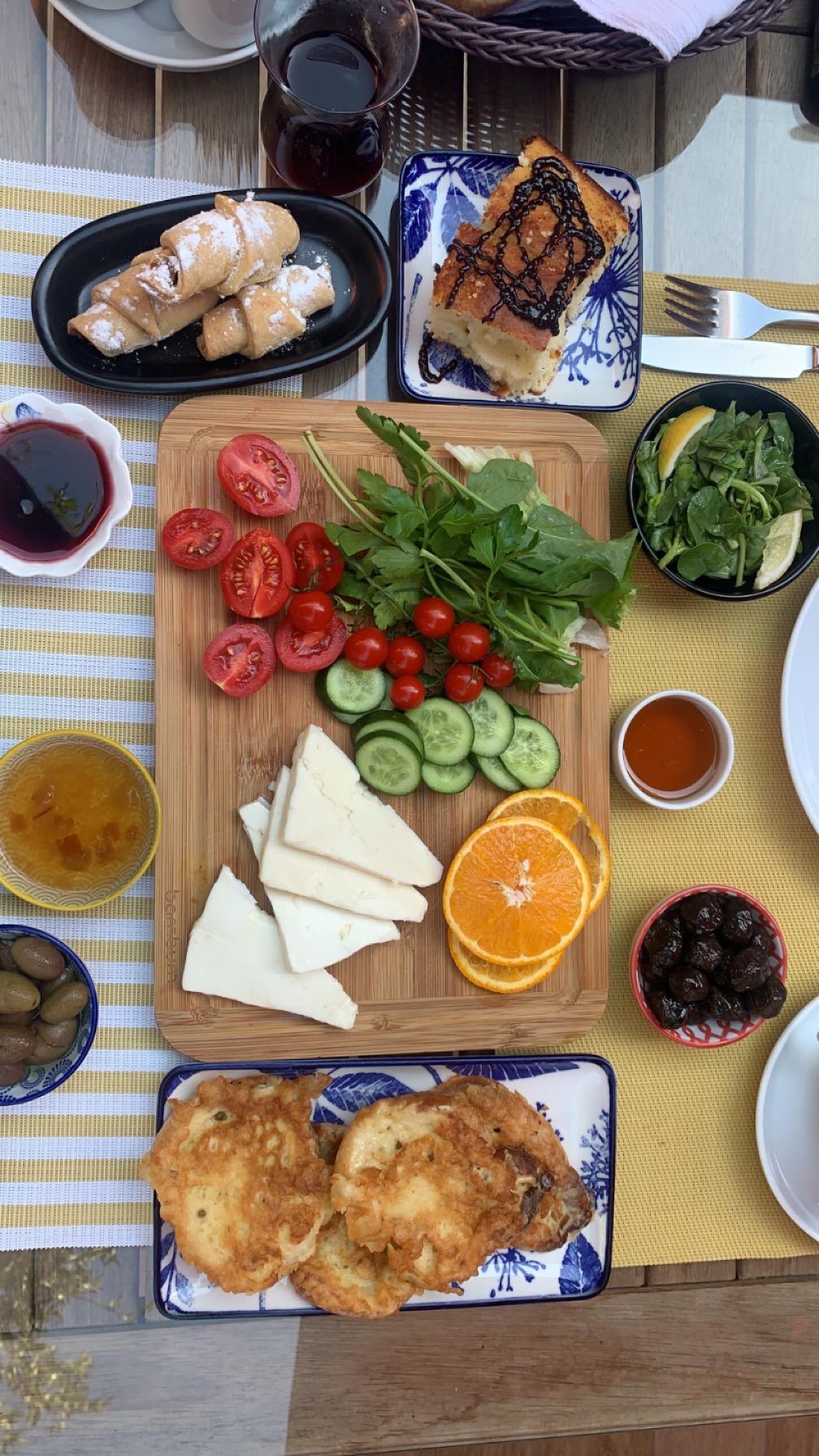 Turkish breakfast with self serve coffee and tea. 