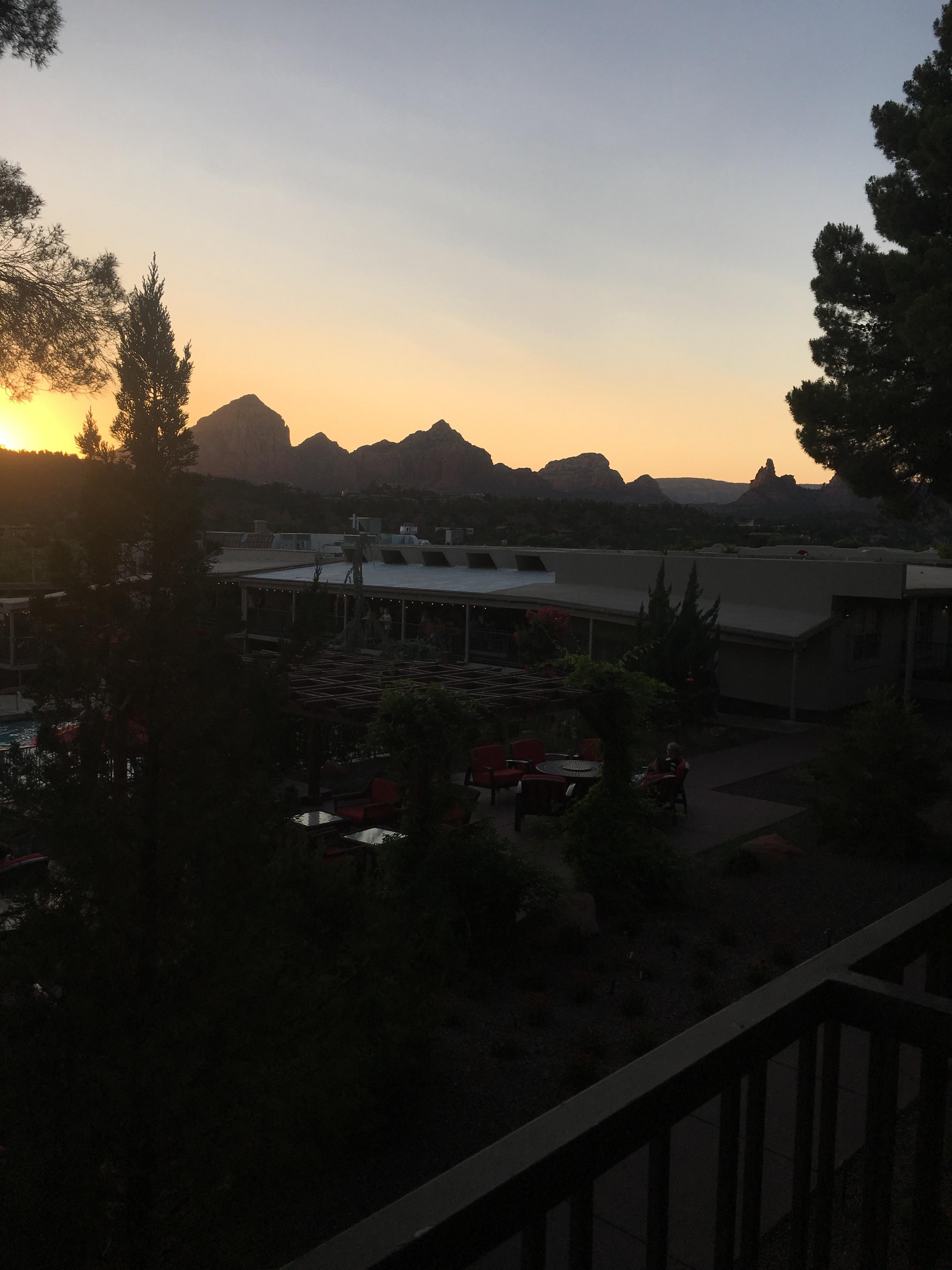 View from our balcony at sunset.