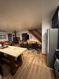 Good size kitchen with lots of seating. Plenty of space in the refrigerator(s) to store food and lots of counter, space to prepare and serve.
