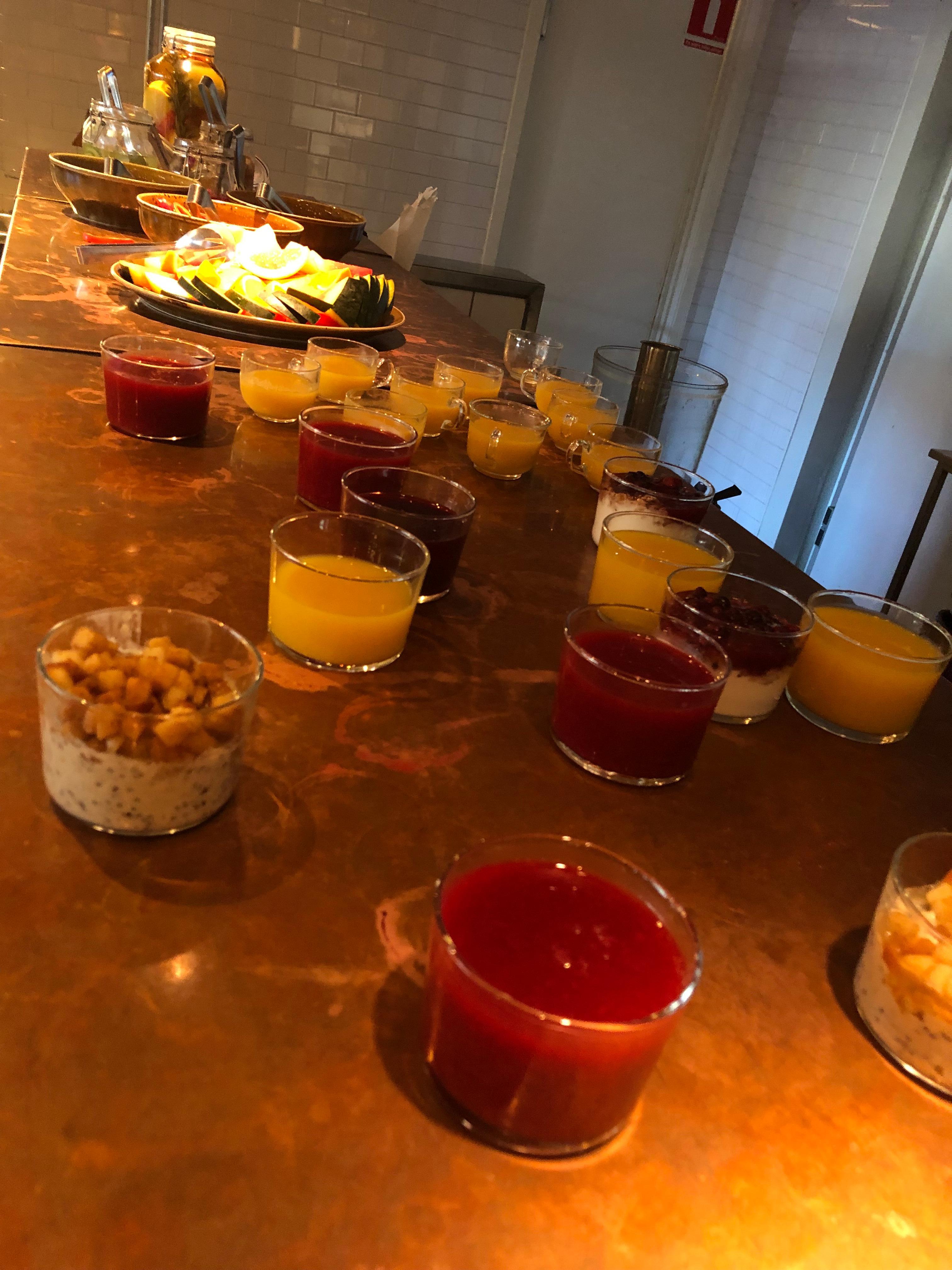 Fresh juices and oats at breakfast